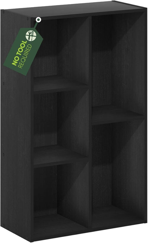 5 Cube No Tool Bookcase Storage Open Shelf Compact Design Organizer Black