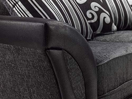 5 Seater Corner Sofa Grey Chenille & Black Faux Leather – L Shape, Washable