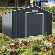 Metal Garden Storage Shed 11x8ft Waterproof Outdoor Tool Shed,Sliding Doors Grey