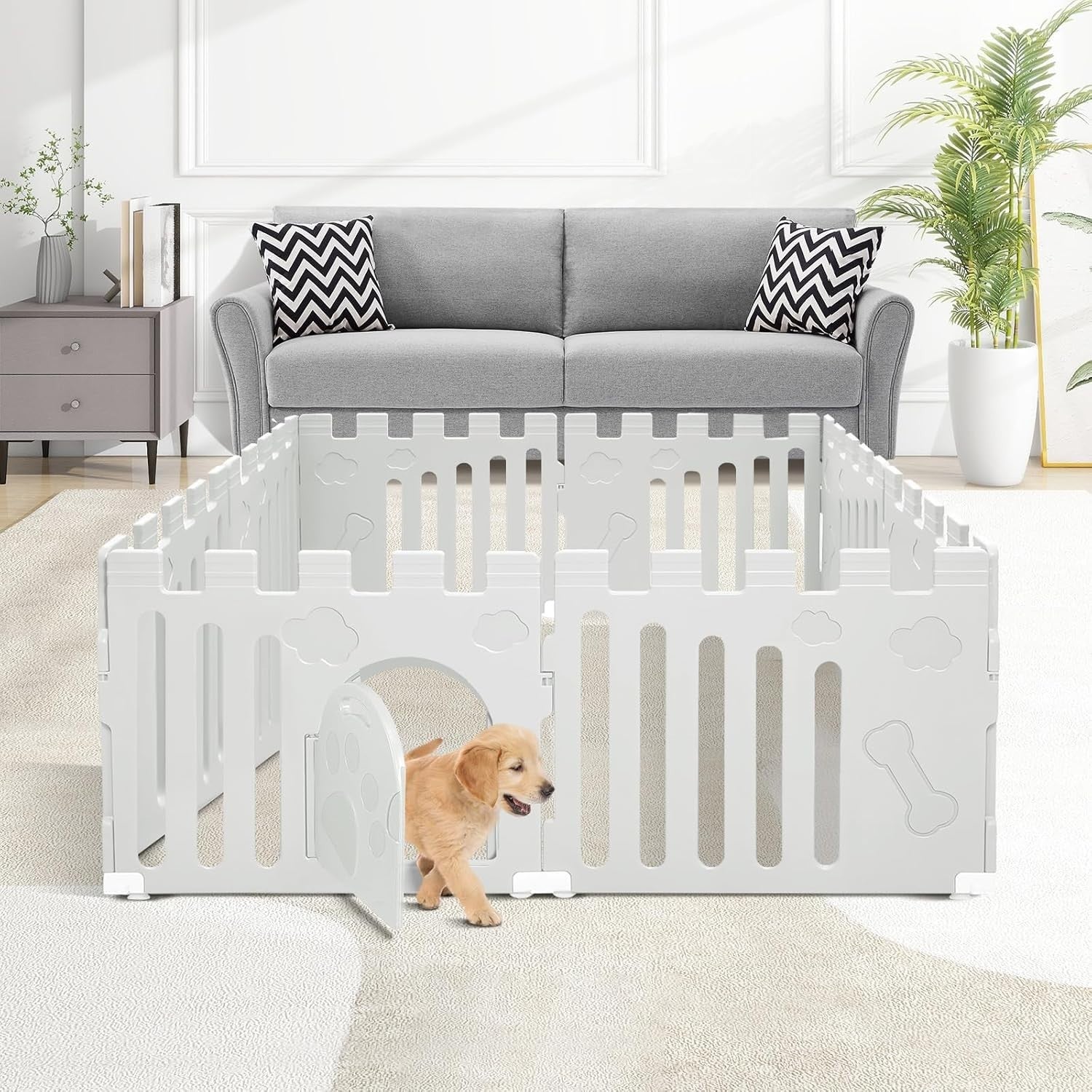 8 Panel Dog Playpen with Door – Large Indoor Pet Fence, Non-Slip & Secure Gate