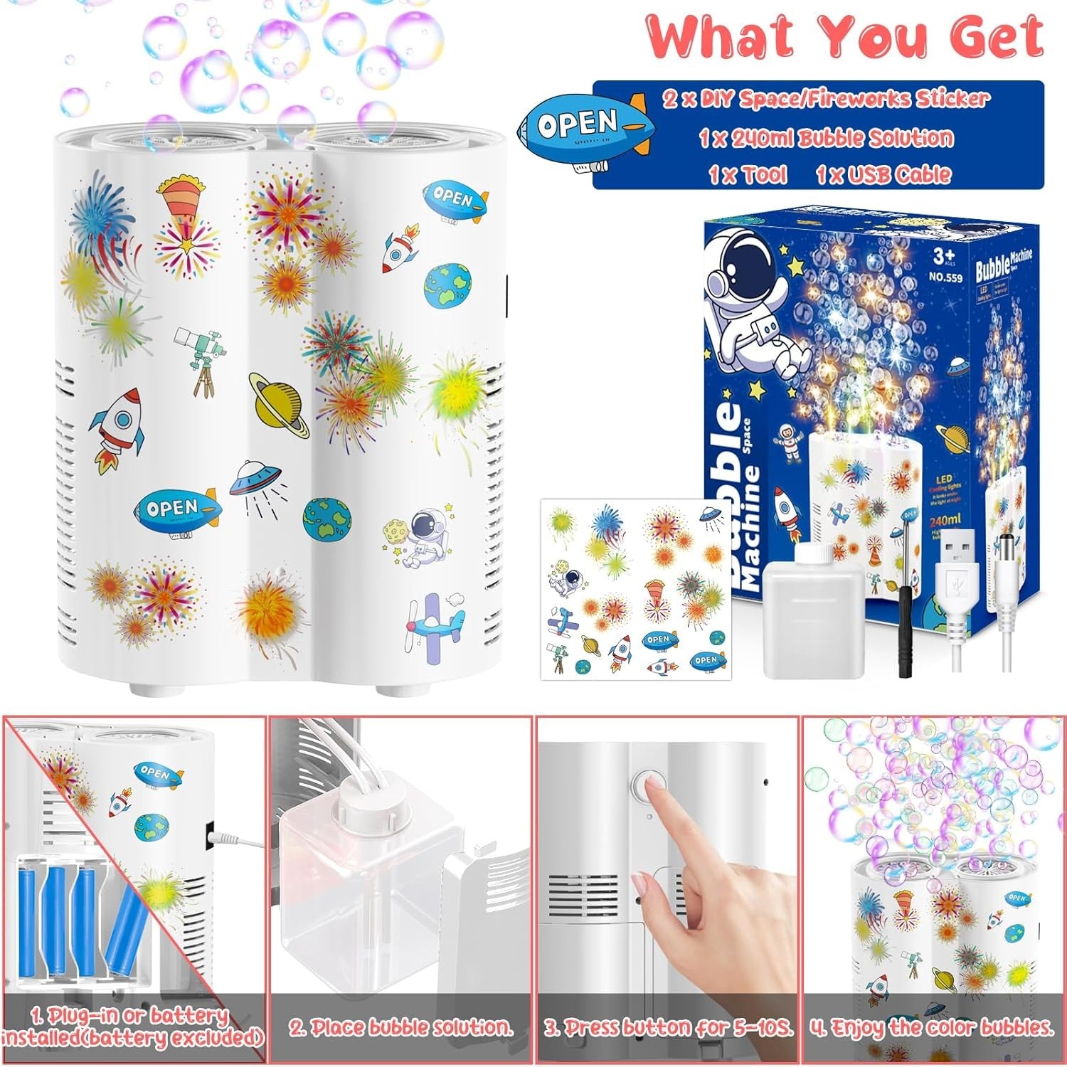 Bubble Machine Kids 20000 Bubbles 26 Hole LED Fireworks Toy