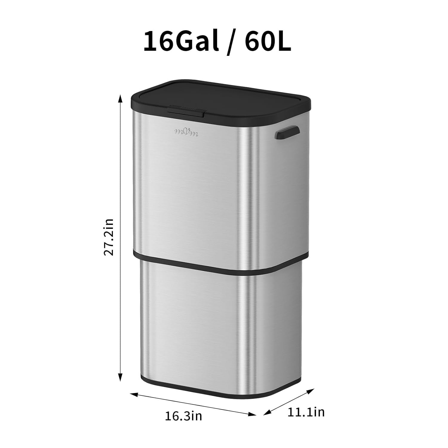 60L Kitchen Trash Bin | Stainless Steel Large Garbage Bin with Lid