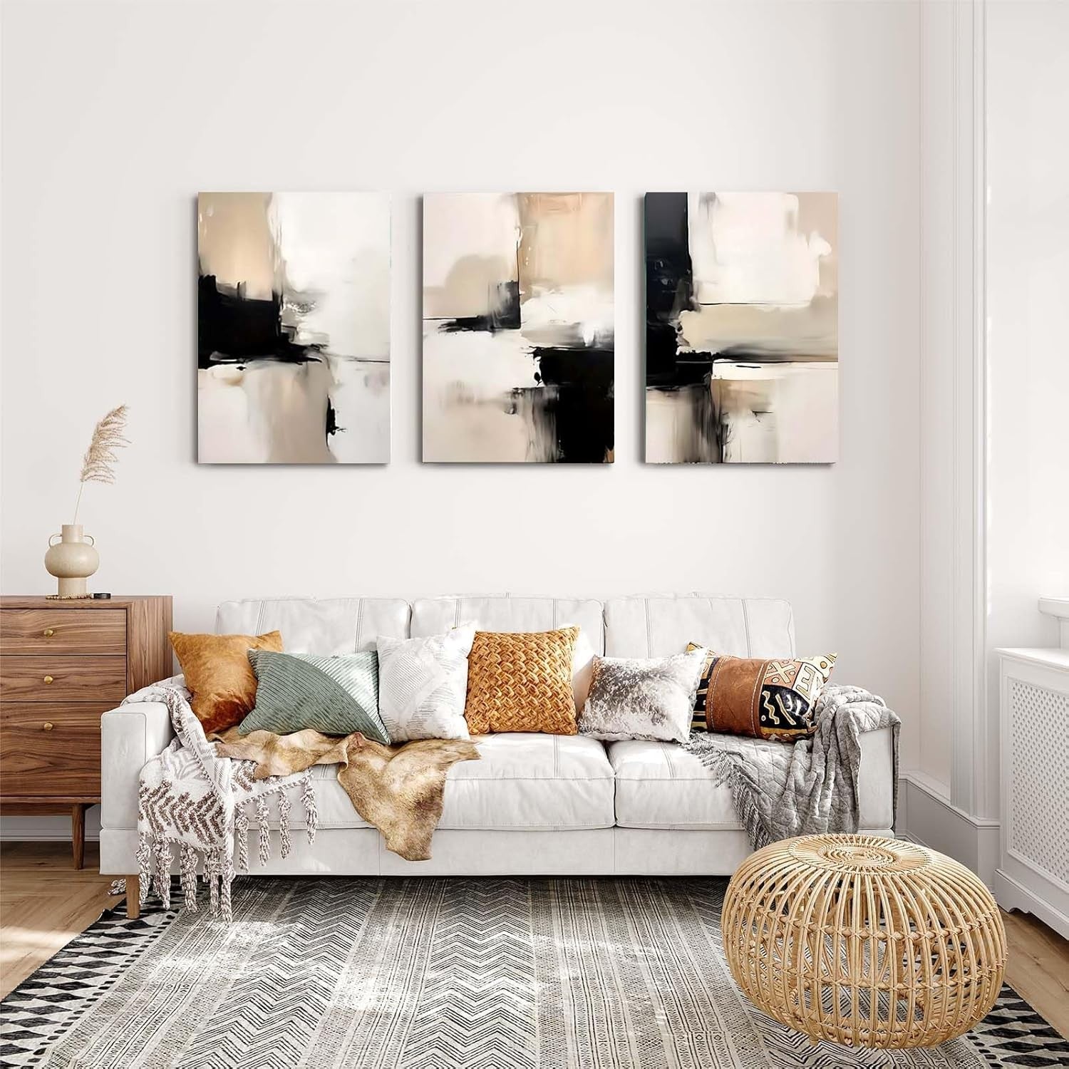 Modern Abstract Canvas Wall Art Set 3 Framed 12x16in