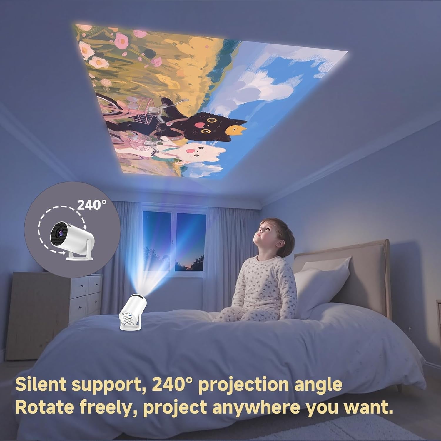 Mini WiFi Projector 240° Rotating 5000 Lumens Kids Bedroom Cinema