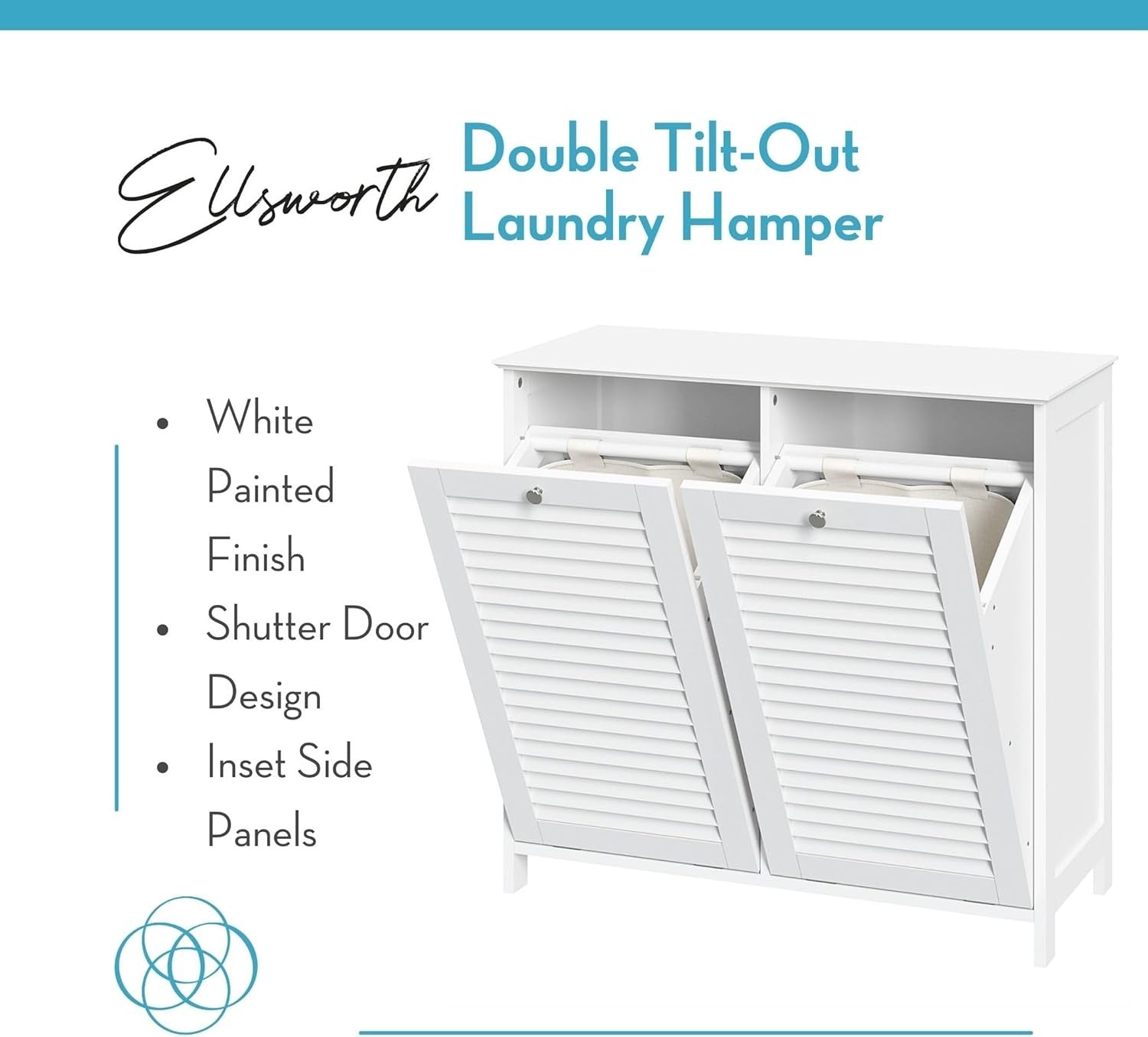 Double Tilt Out Laundry Hamper Cabinet Storage Unit with Removable Bags