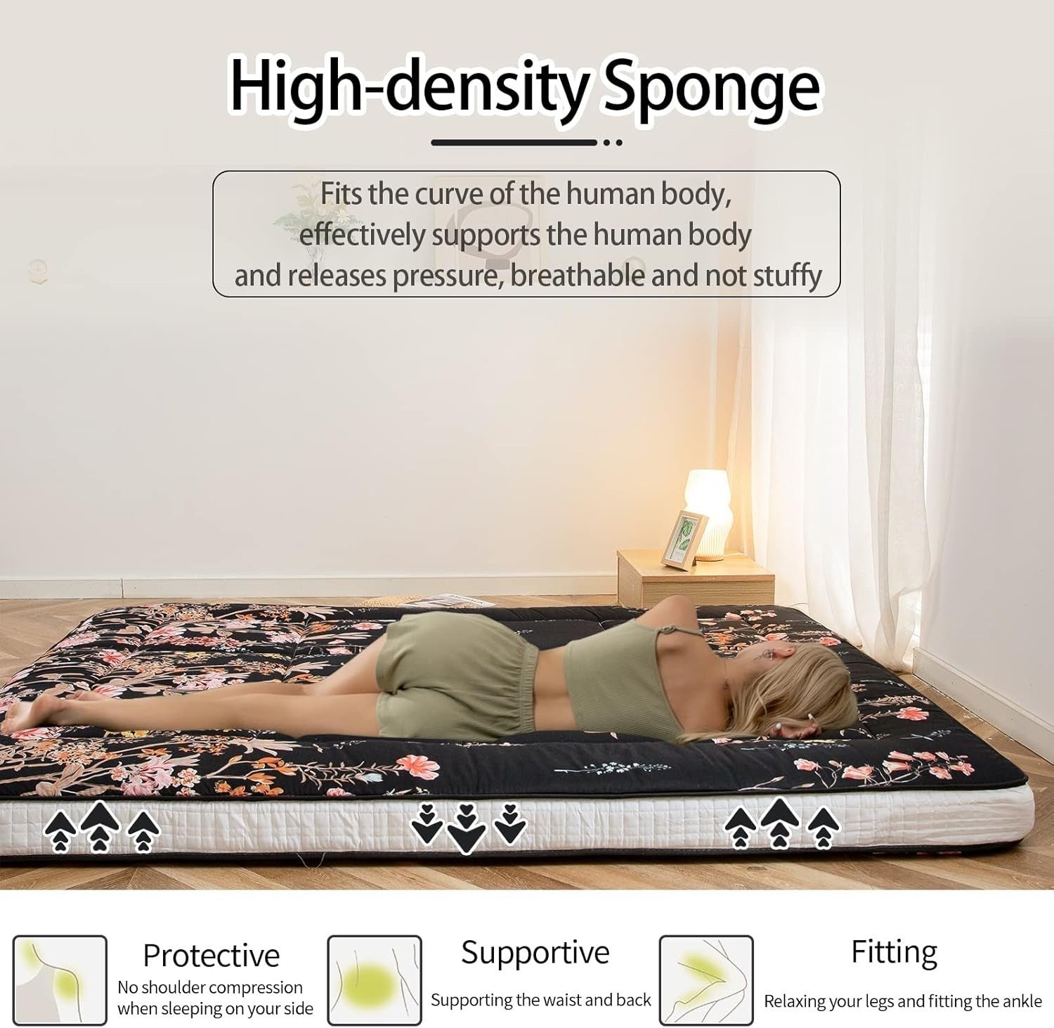 Thick Folding Japanese Floor Futon Mattress | Breathable Guest Lounger Bed