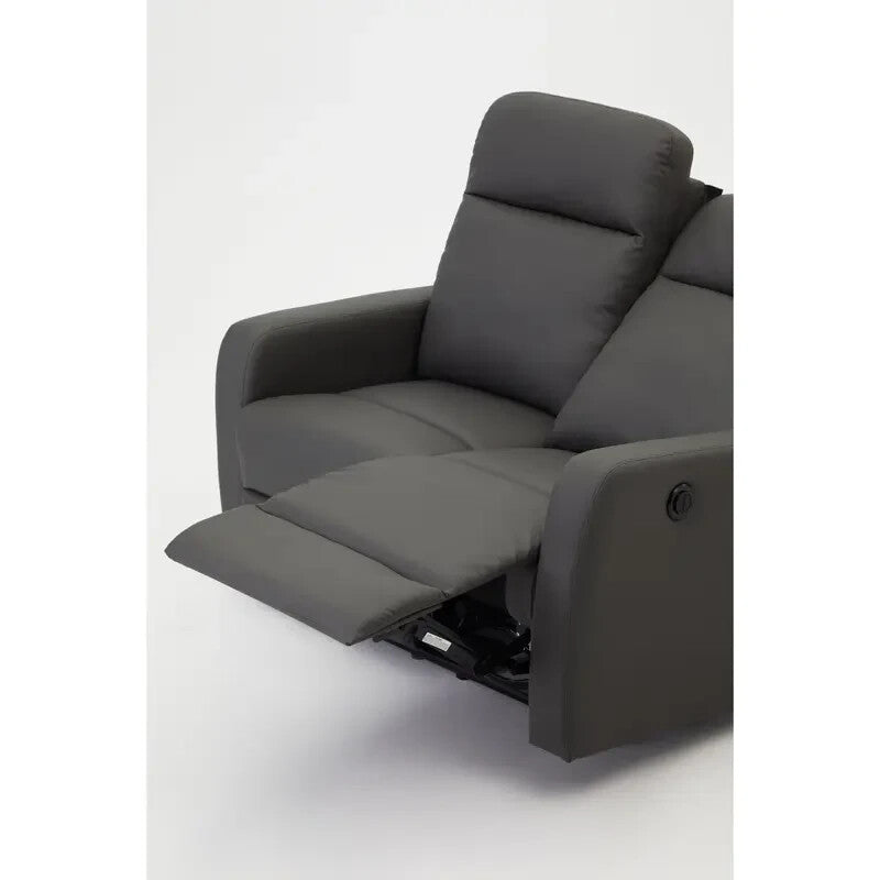 2 Seater Grey Electric Recliner Sofa Faux Leather Compact Lounge Chair