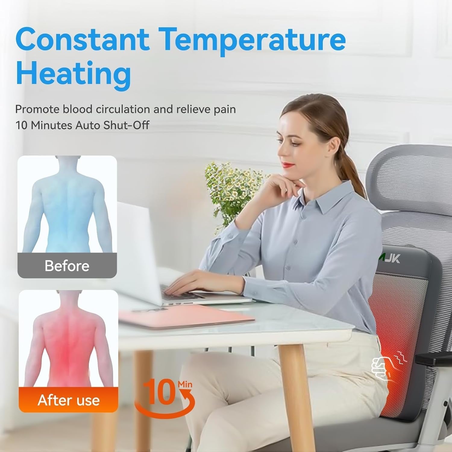 Cordless Shiatsu Back Massager with Heat Deep Tissue Kneading for Pain Relief