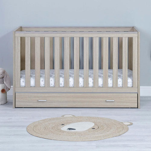 Convertible Baby Cot Bed with Drawer Toddler Bed Adjustable Mattress Height Oak