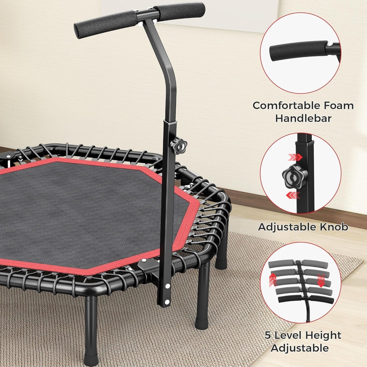 48in Octagonal Fitness Rebounder Trampoline Silent Bungee 550lb Indoor