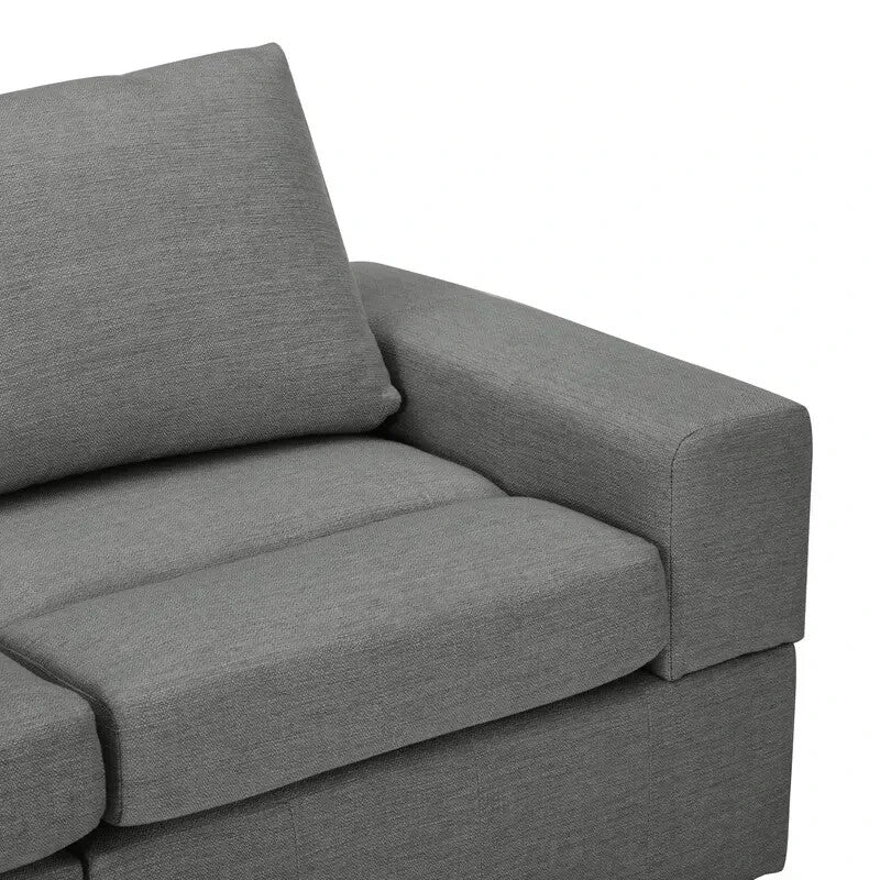 4 Seater Modular Sofa with Footstools Dark Grey Linen Padded Couch