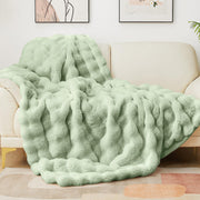 Luxury Sage Green Faux Fur Bubble Blanket Twin 152x203cm Super Soft Warm