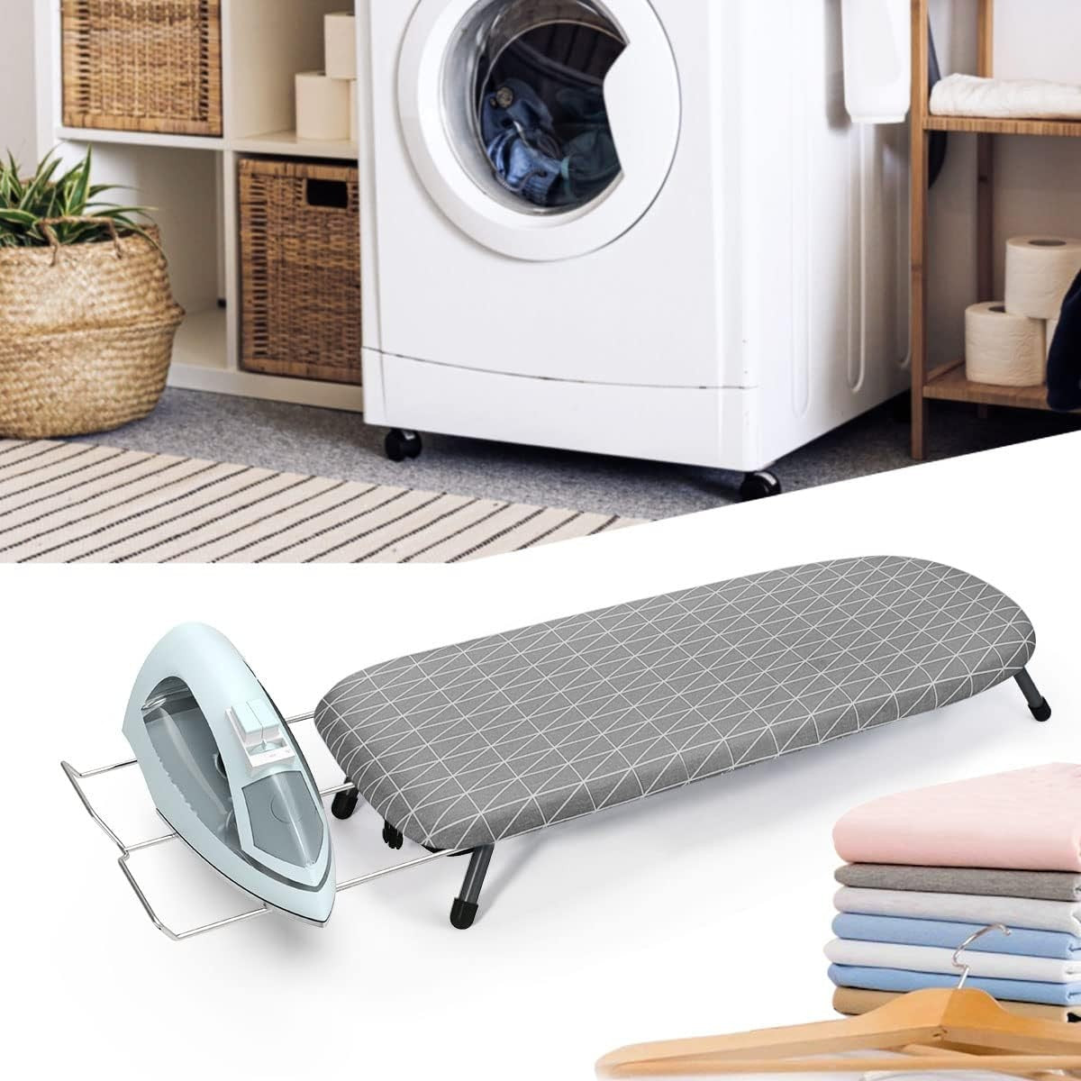 Foldable Tabletop Ironing Board Compact Non Slip With Iron Rest 82x32cm