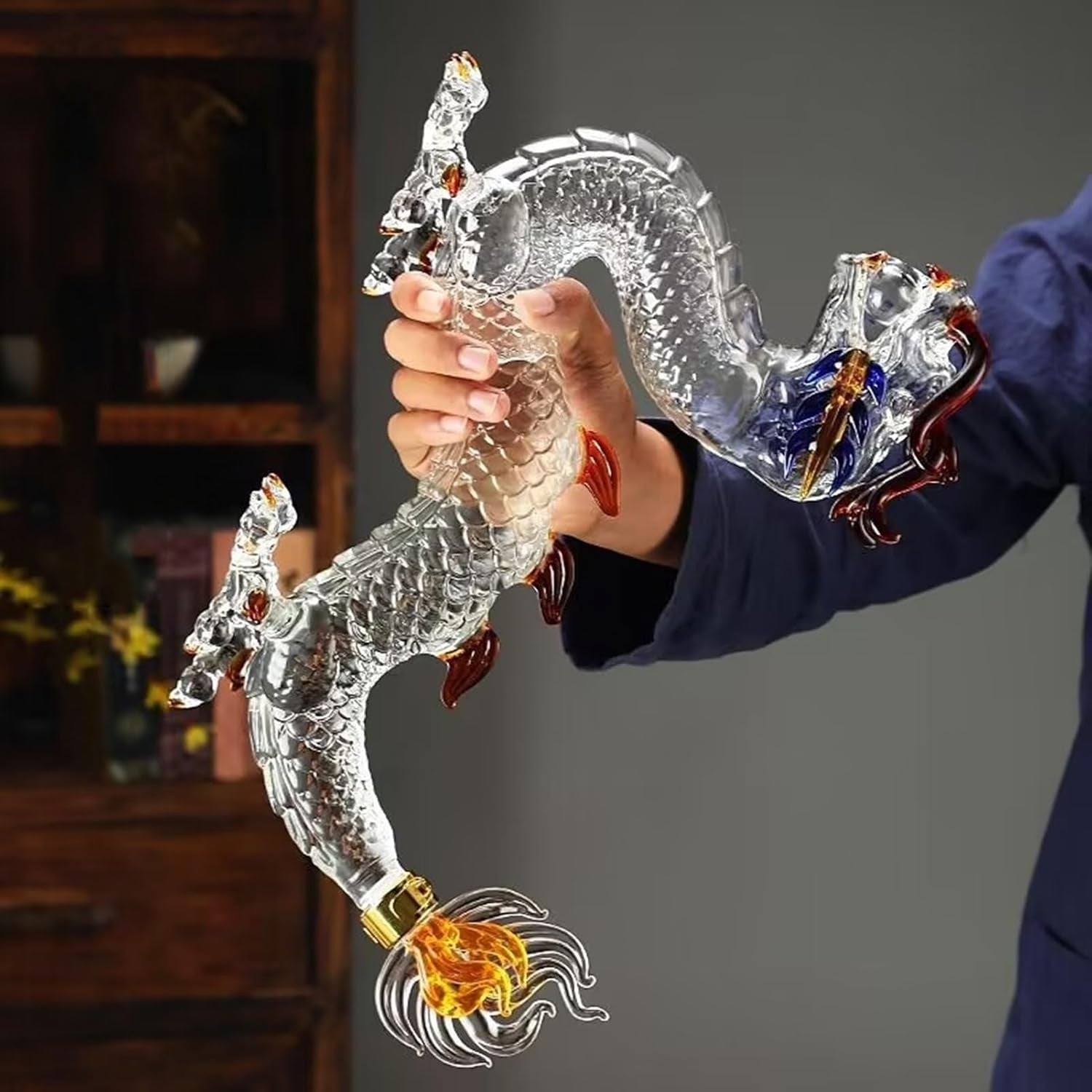 1000ml Dragon Whiskey Decanter – Handcrafted Glass Liquor Bottle Gift Display