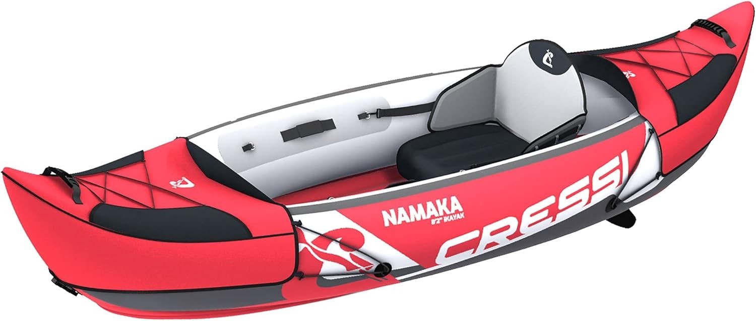 Single Seat Inflatable Kayak Set Red w/ Adjustable Seat & Gear
