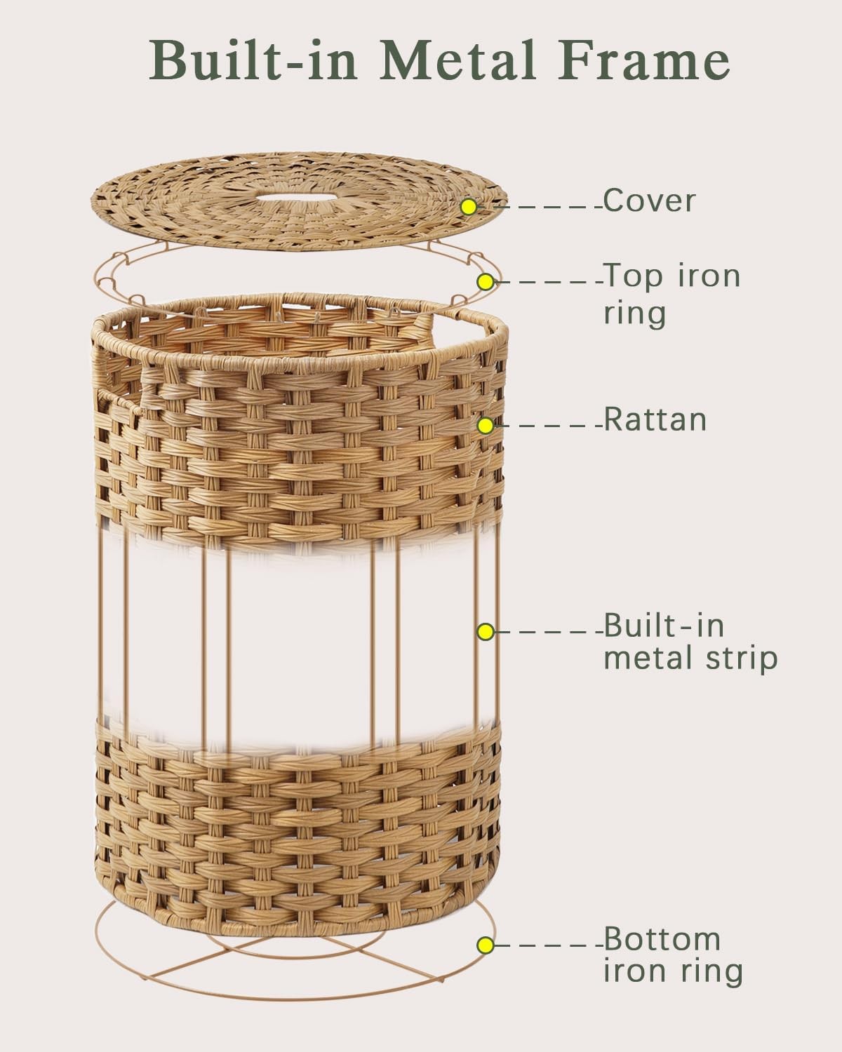 110L Round Rattan Laundry Basket with Lid Large Woven Hamper Natural Storage