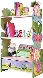 Kids Multi-Tier Wooden Bookshelf with 2 Storage Drawers – Magic Garden Design