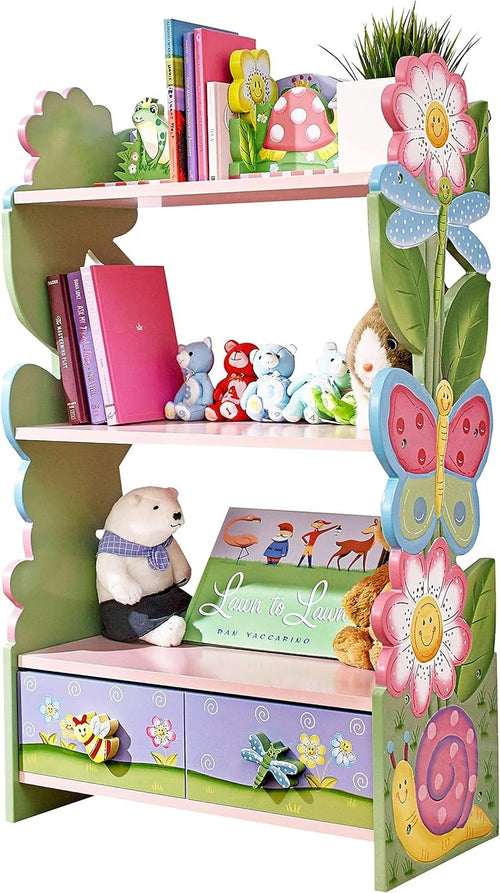 Kids Multi-Tier Wooden Bookshelf with 2 Storage Drawers – Magic Garden Design