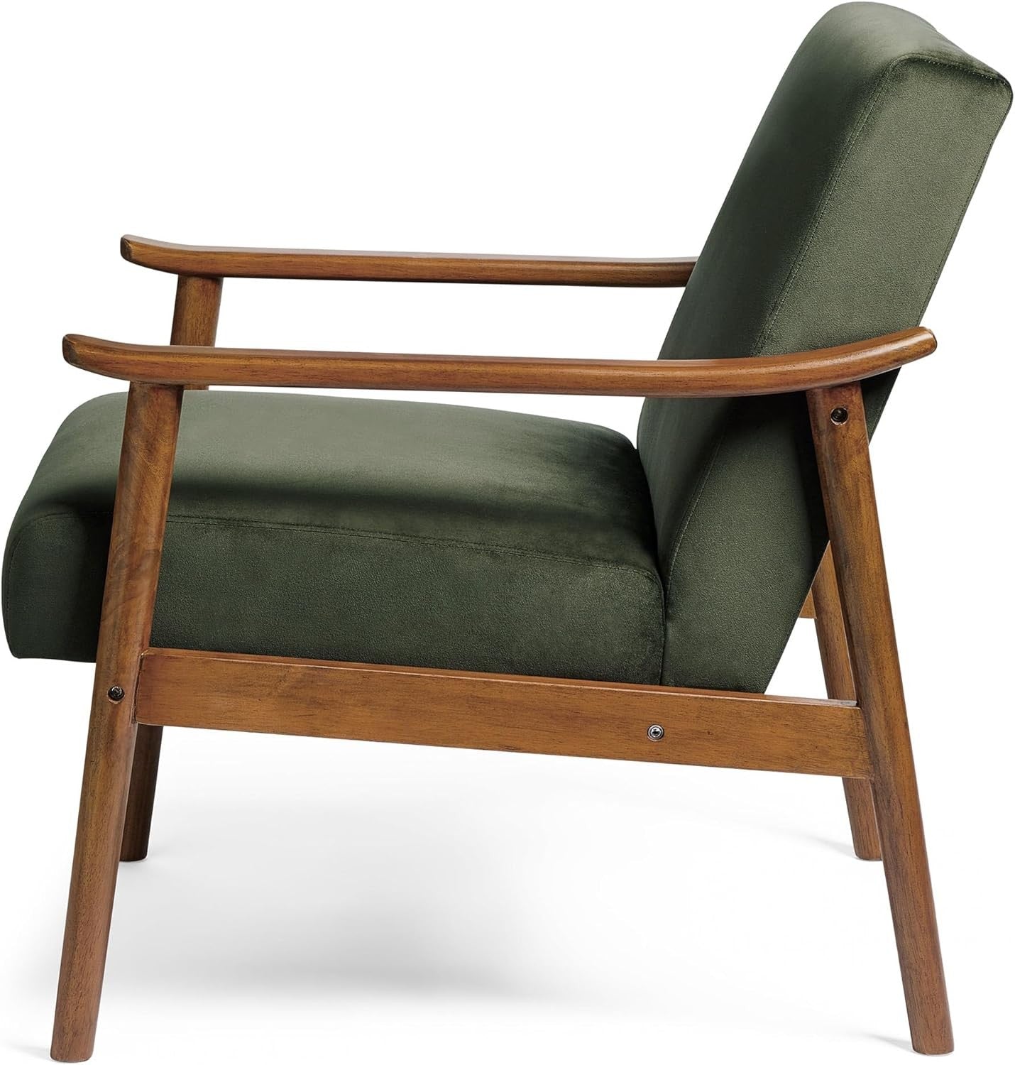 Green Velvet Accent Armchair Mid Century Wood Frame Lounge Chair