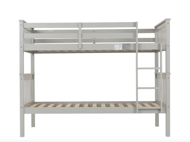 Kids Bunk Bed Grey 3FT Wooden Frame Sturdy Compact Sleeper for 2 Beds Room
