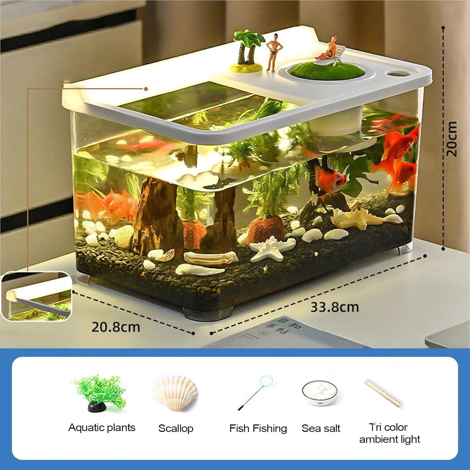 Betta Fish Tank with 3-Color Lights | Desktop Hydroponic Aquarium