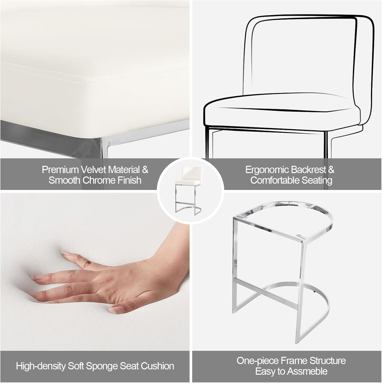 Blonde White PU Bar Stools Set of 2 – Modern Counter Chairs