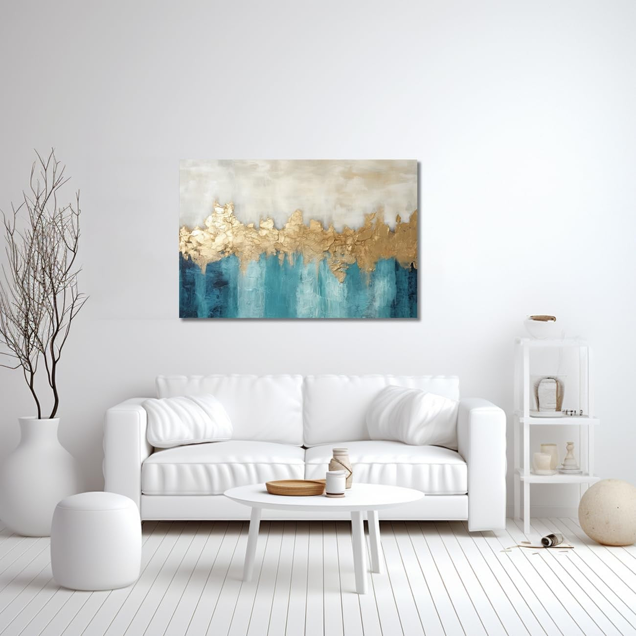 Blue & Gold Abstract Canvas Wall Art 11×14 in Modern Home Decor