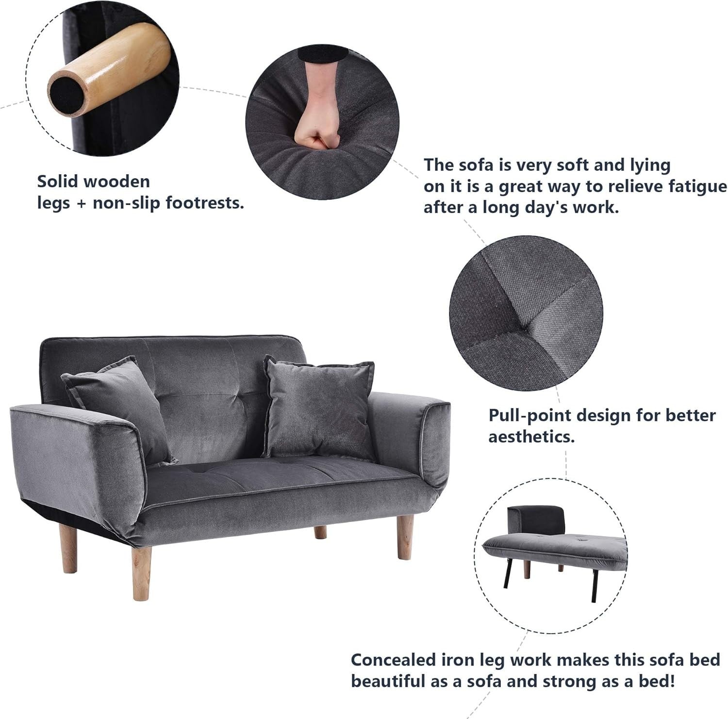 2 Seater Sofa Bed Dark Grey Compact Couch Recliner for Small Spaces