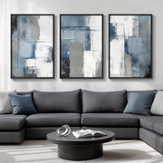 3-Piece Navy Blue & Grey Abstract Canvas – Large Modern Wall Art 24x36in