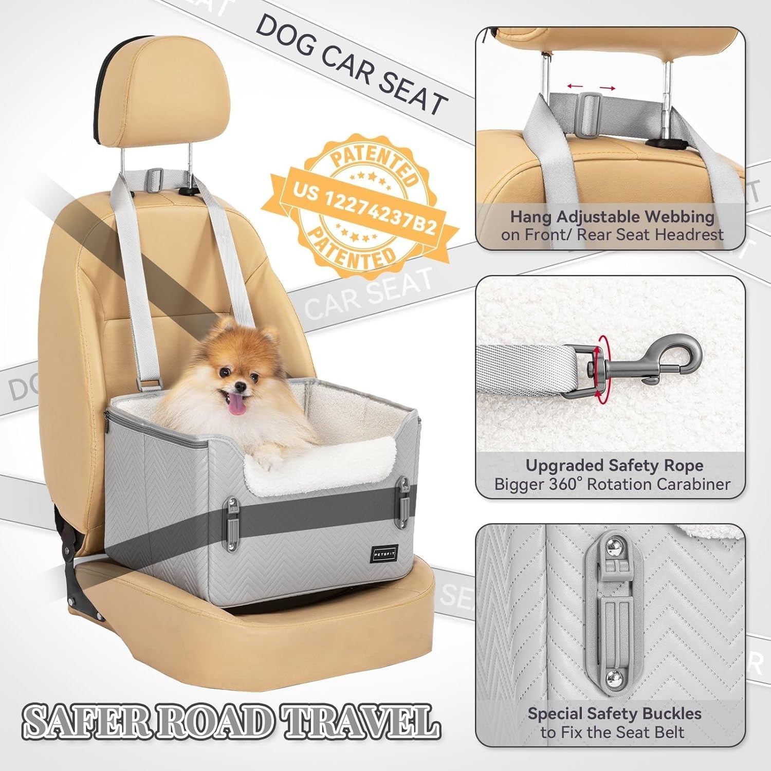 Small Dog Booster Car Seat Waterproof PU Leather Travel Bed 12kg