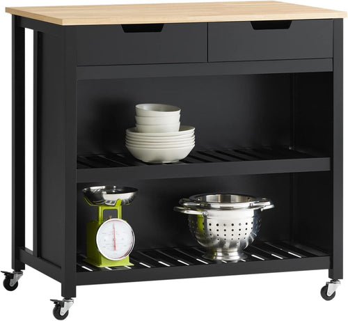Kitchen Storage Trolley Island with Wooden Worktop Drawers Shelves Wheels