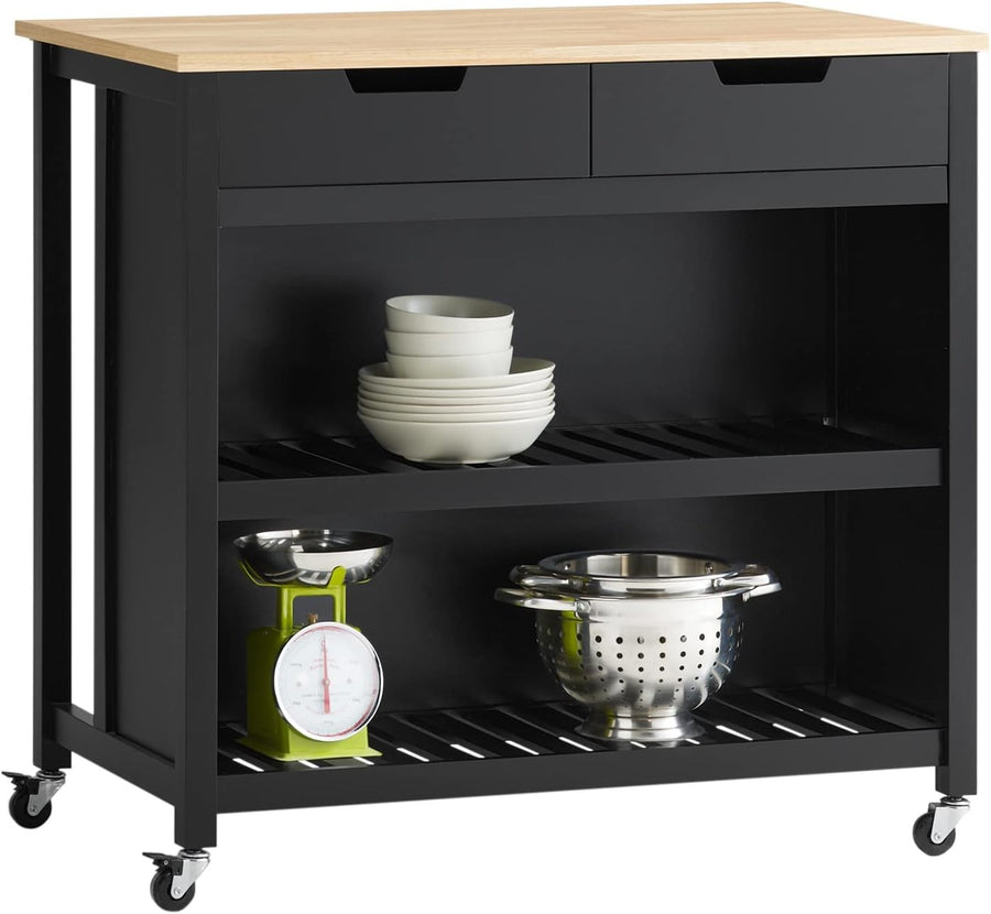 Kitchen Storage Trolley Island with Wooden Worktop Drawers Shelves Wheels