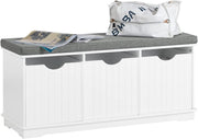 Hallway Shoe Storage Bench with 3 Drawers & Removable Cushion, White