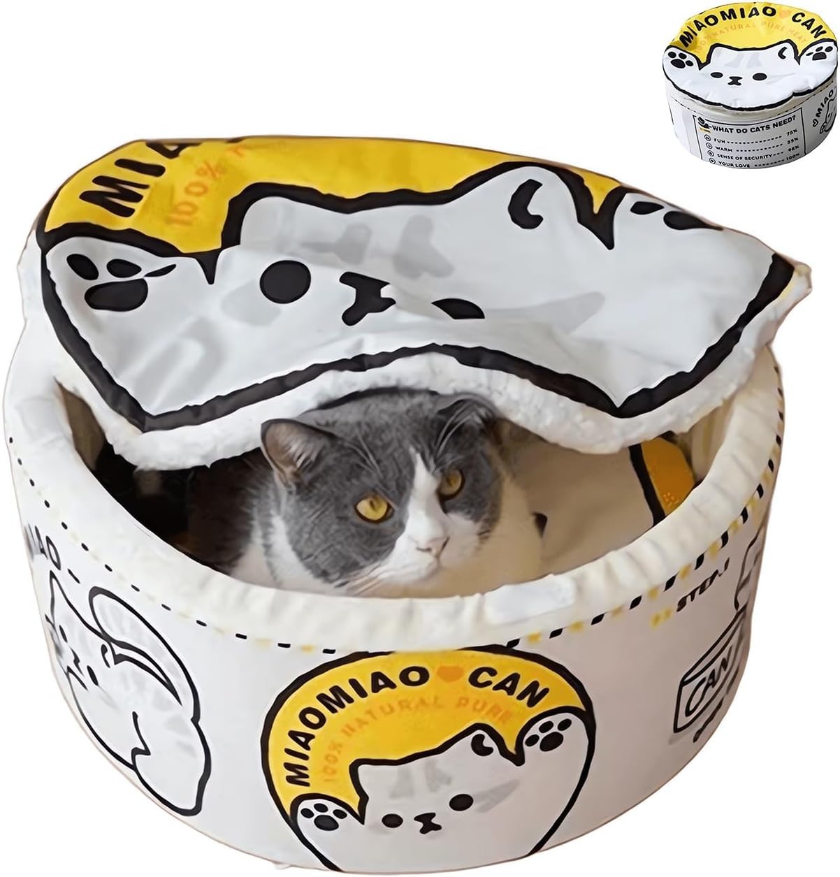 Cat Cave Bed Noodle Cup Warm Hideaway Pet House Non Slip Yellow L