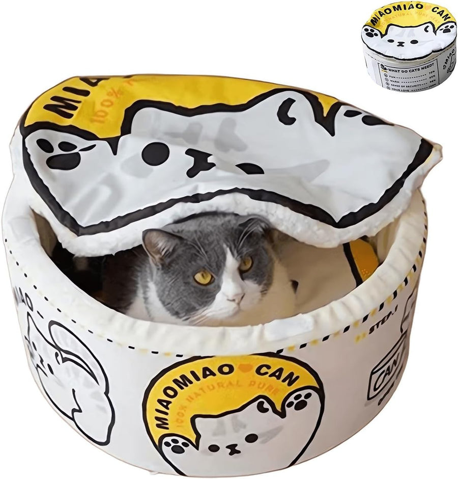 Cat Cave Bed Noodle Cup Warm Hideaway Pet House Non Slip Yellow L