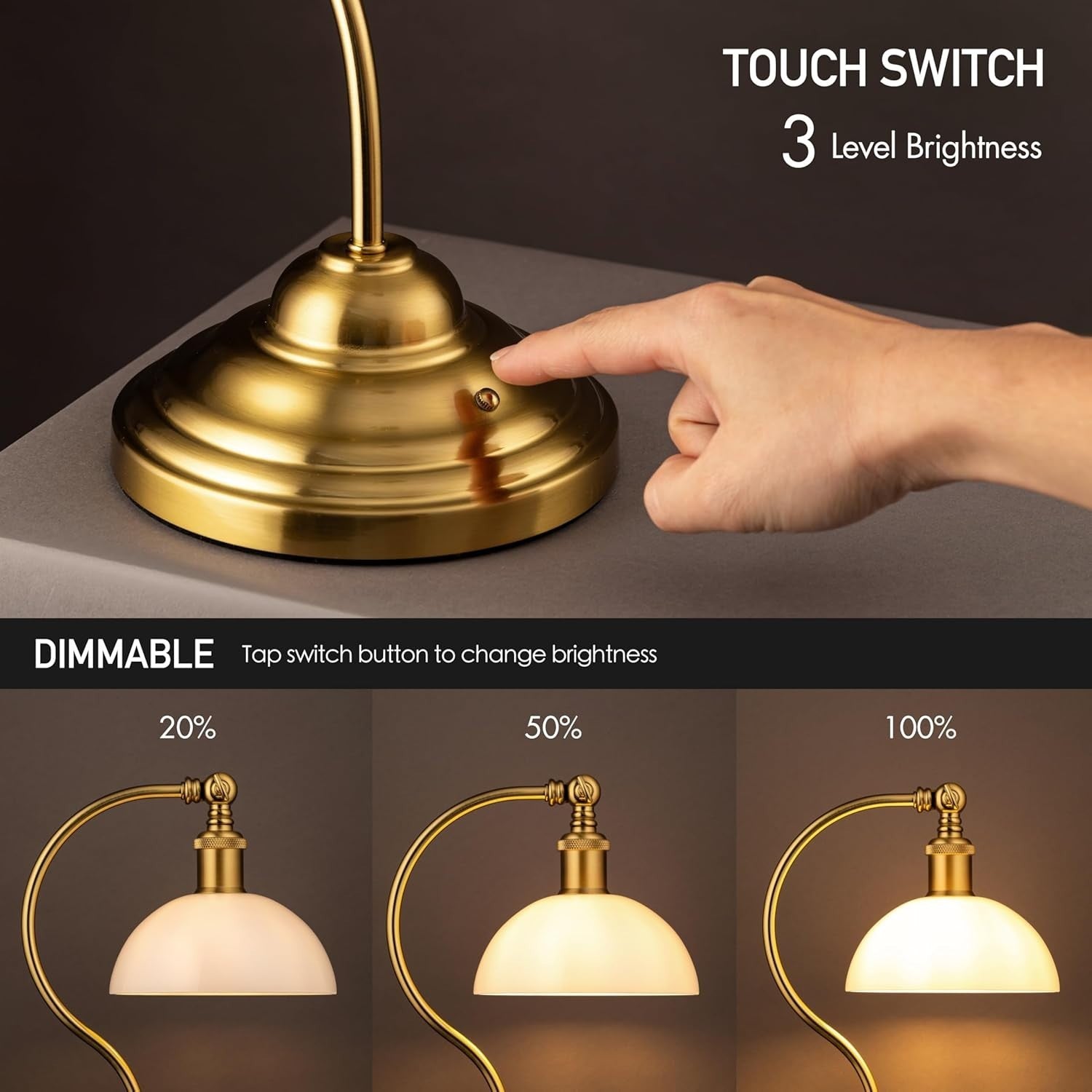 Cordless LED Table Lamp with USB-C, 3-Level Dimming & Swivel Head