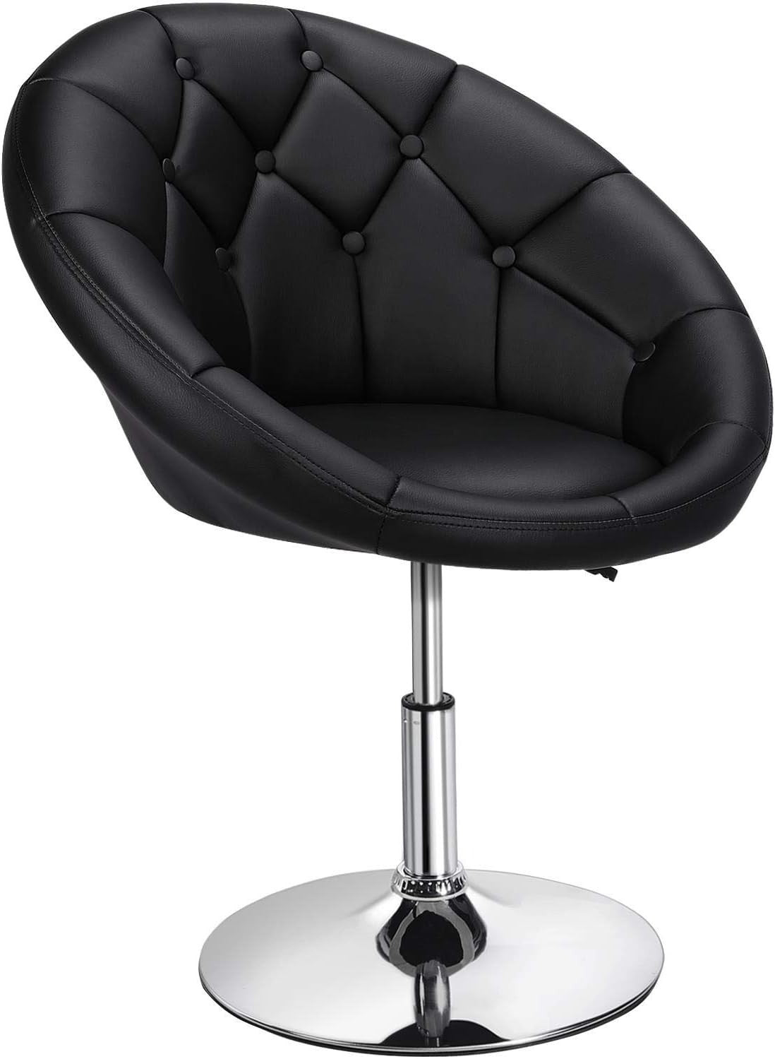 Black PU Leather Swivel Vanity Chair Adjustable Tufted Armchair for Makeup