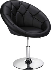 Black PU Leather Swivel Vanity Chair Adjustable Tufted Armchair for Makeup