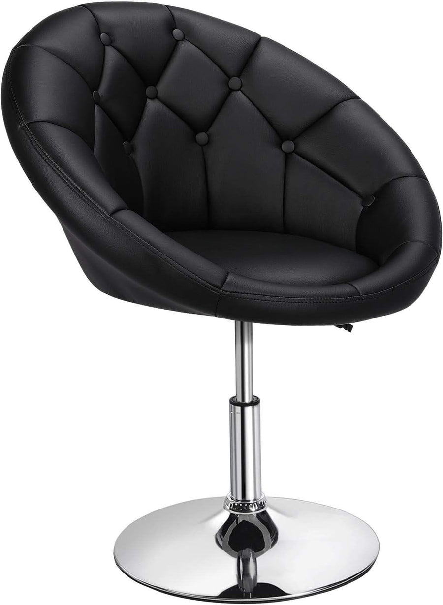Black PU Leather Swivel Vanity Chair Adjustable Tufted Armchair for Makeup