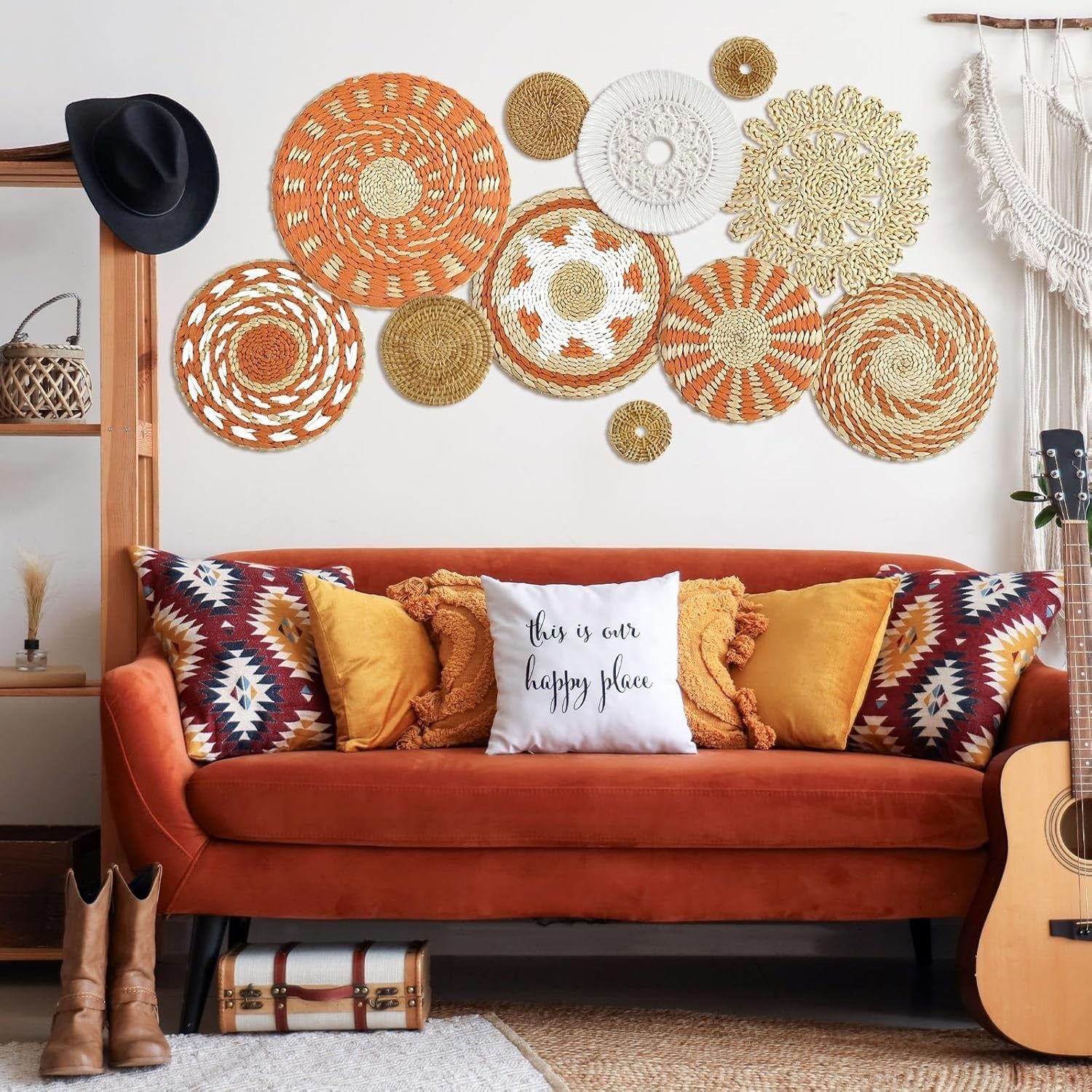 11PCS Boho Woven Wall Baskets Bulrush Farmhouse Decor Clr Delicate