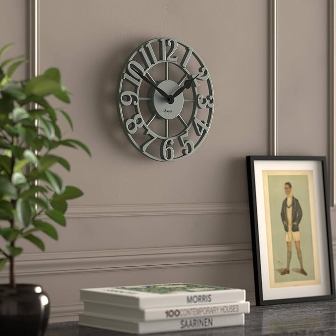 30cm Green Skeleton Wall Clock Silent Modern Raised Numerals Stylish Home Decor