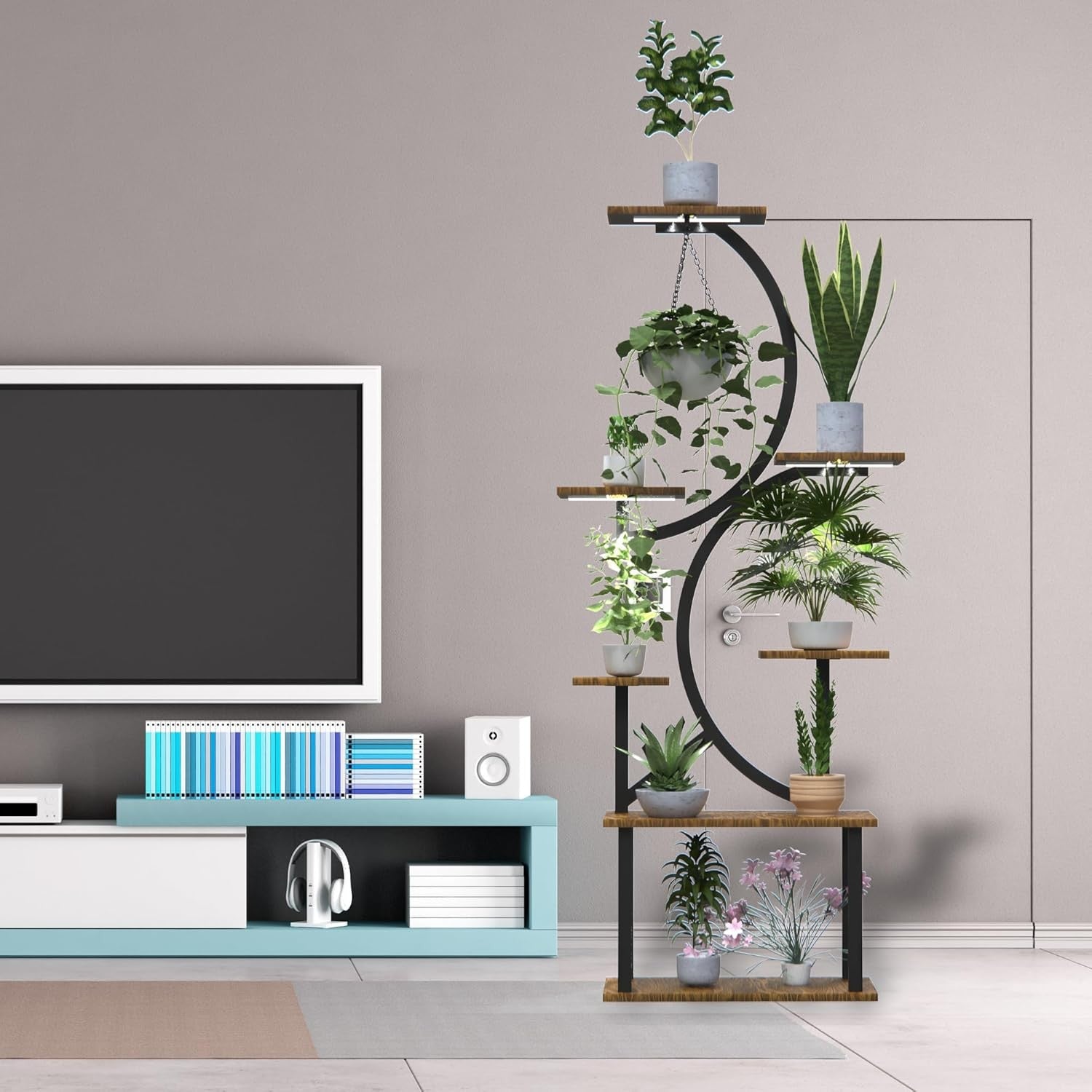 7 Tier Metal Plant Stand Grow Lights Indoor Tall Flower Shelf Display Rack