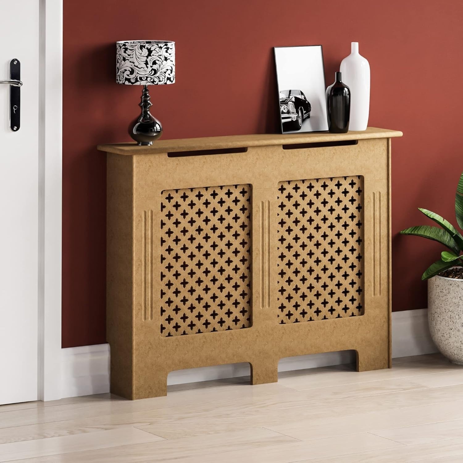 Medium Unfinished Radiator Cover 82x111x19cm MDF Cross Pattern Customisable