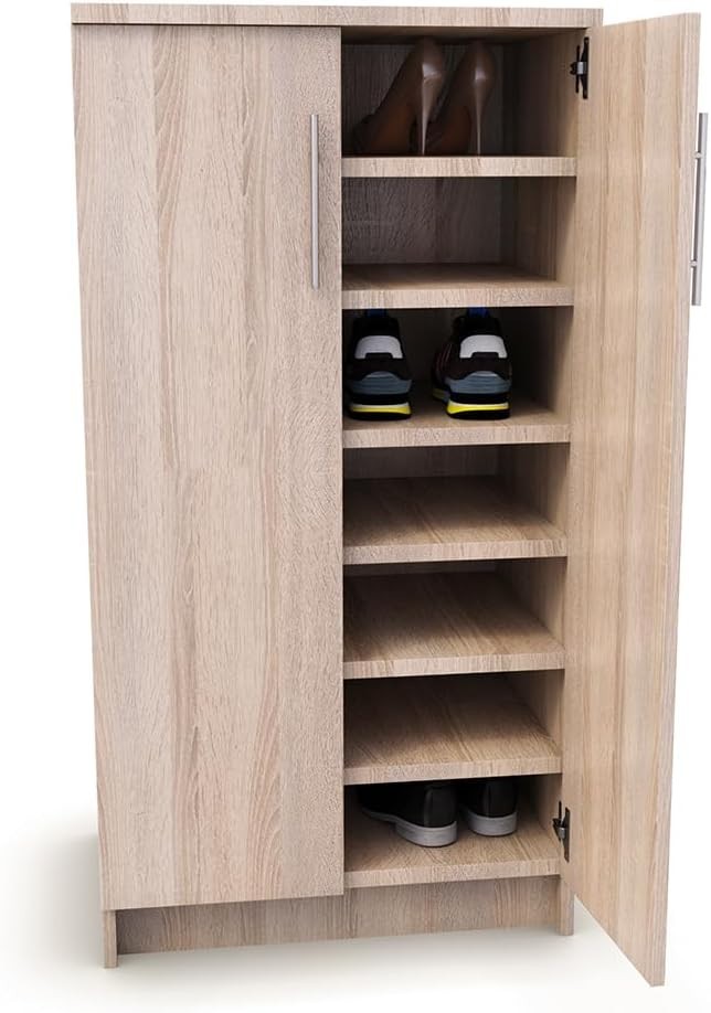 Tall Shoe Storage Cabinet with 2 Doors – Slim Wooden Unit for Hallway