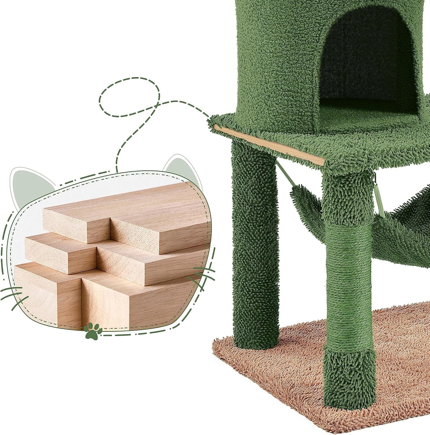 Cat Tree Tower 158cm Multi Level Scratching Post Hammock Condo Play Centre