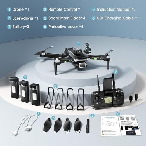 Foldable 1080P HD Camera Drone with 5G Wi-Fi, Brushless Motor & 3 Batteries