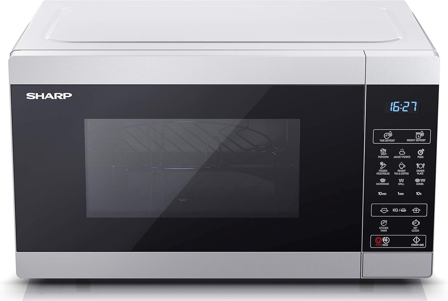 Silver 25L Digital Microwave 900W 1000W Grill 11 Power Levels