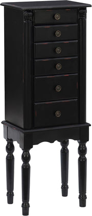 Distressed Ebony Black Jewellery Armoire with Mirror Side Doors Storage