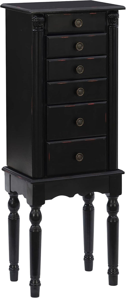 Distressed Ebony Black Jewellery Armoire with Mirror Side Doors Storage
