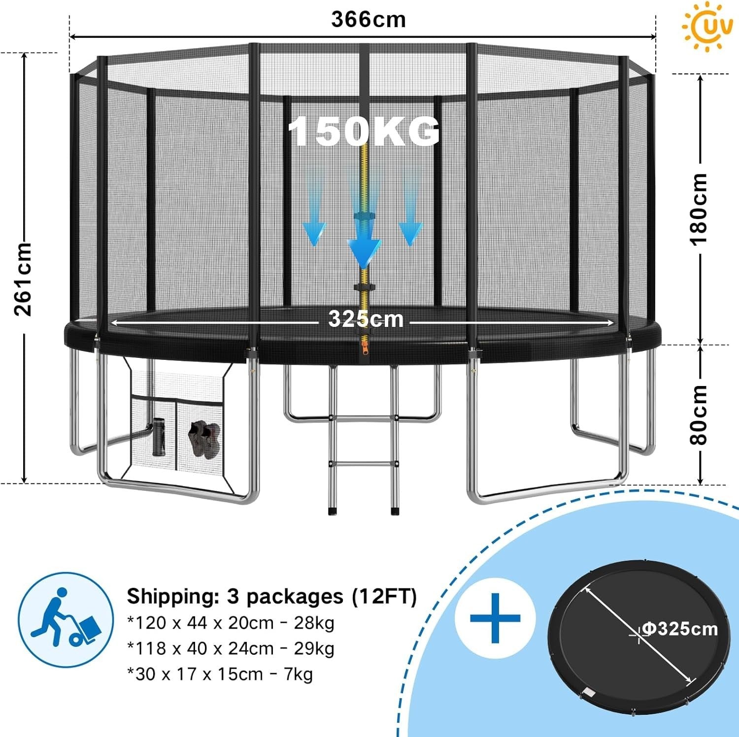 12FT Kids Garden Trampoline Safety Net Steel Frame Outdoor Play